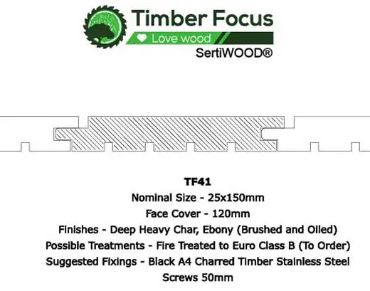 TF41 Charred Channel timber profile drawing