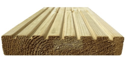 Green treated UC3 softwood pine deck boards one side flat, grooved on reverse 28x145mm - view 2