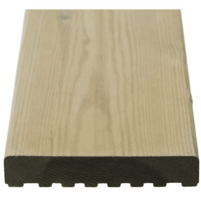 Green treated UC3 softwood pine deck boards one side flat, grooved on reverse 28x145mm - view 3
