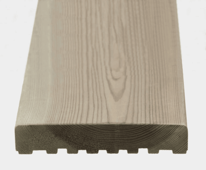 Green treated UC3 softwood pine deck boards one side flat, grooved on reverse 28x145mm 10 pieces 600mm length - view 3