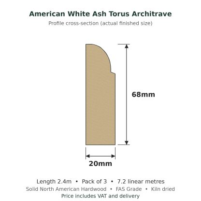 American White Ash Torus Architrave 20 x 68mm x 2.4m Pack of 3