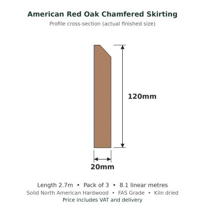 American Red Oak Chamfered Skirting Board 20 x 120mm x 2.7m Pack of 3