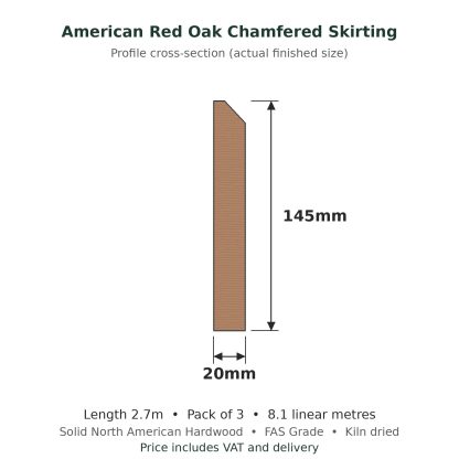 American Red Oak Chamfered Skirting Board 20 x 145mm x 2.7m Pack of 3