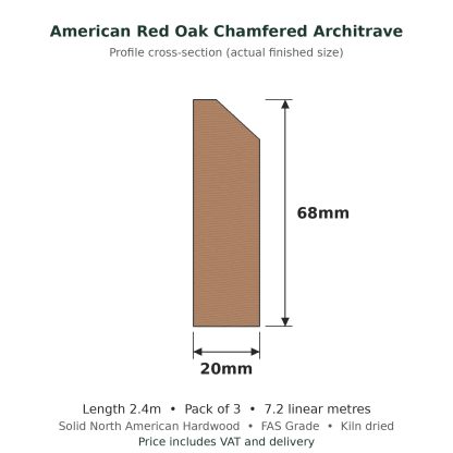 American Red Oak Chamfered Architrave 20 x 68mm x 2.4m Pack of 3