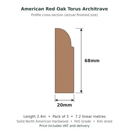 American Red Oak Torus Architrave 20 x 68mm x 2.4m Pack of 3