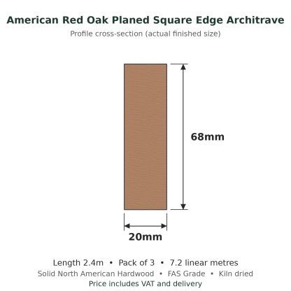 American Red Oak Planed Square Edge Architrave 20 x 68mm x 2.4m Pack of 3