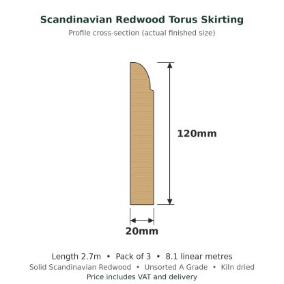 Scandinavian Redwood Torus Skirting Board 20 x 120mm x 2.7m Pack of 3