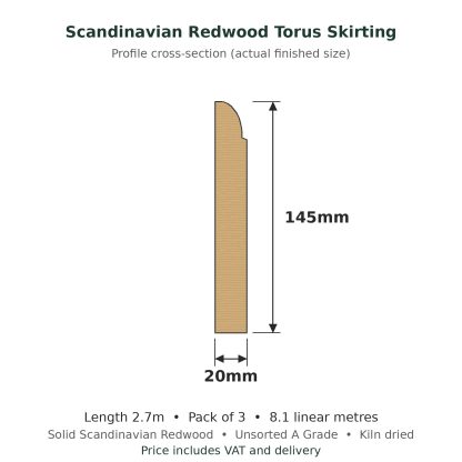Scandinavian Redwood Torus Skirting Board 20 x 145mm x 2.7m Pack of 3