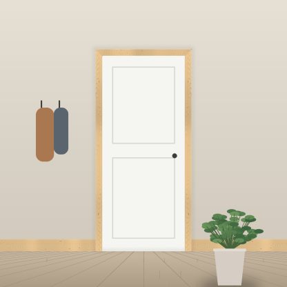 Scandinavian Redwood pencil round architrave 20 x 68mm installed room setting