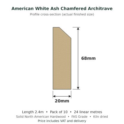 American White Ash Chamfered Architrave 20 x 68mm x 2.4m Pack of 10