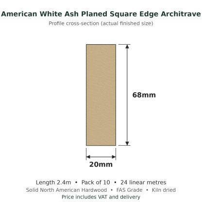 American White Ash Planed Square Edge Architrave 20 x 68mm x 2.4m Pack of 10