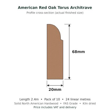 American Red Oak Torus Architrave 20 x 68mm x 2.4m Pack of 10