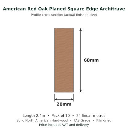 American Red Oak Planed Square Edge Architrave 20 x 68mm x 2.4m Pack of 10
