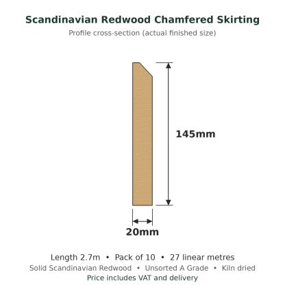 Scandinavian Redwood Chamfered Skirting Board 20 x 145mm x 2.7m Pack of 10