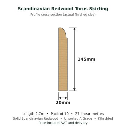 Scandinavian Redwood Torus Skirting Board 20 x 145mm x 2.7m Pack of 10