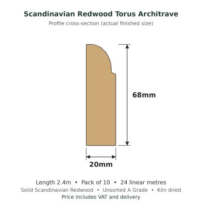 Scandinavian Redwood Torus Architrave 20 x 68mm x 2.4m Pack of 10