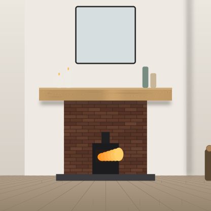Air dried European oak mantel beam 200 x 100mm x 2.4m installed room setting