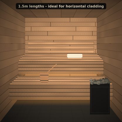 Alder Sauna Wall Panel STS4 15 x 120mm x 1.5m installed sauna setting