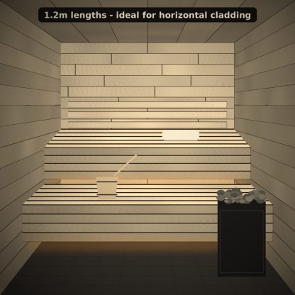 Aspen Sauna Bench Board 28 x 42mm x 1.2m installed sauna setting