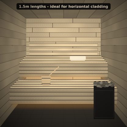 Aspen Sauna Bench Board 28 x 42mm x 1.5m installed sauna setting