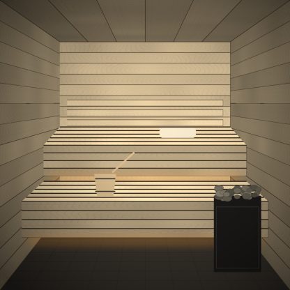 Aspen Sauna Bench Board 28 x 42mm x 2.4m installed sauna setting