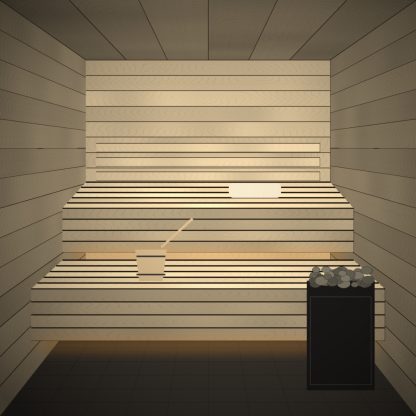 Aspen Sauna Bench Board 28 x 42mm x 3m installed sauna setting