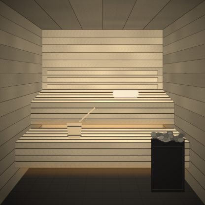 Aspen Sauna Bench Board 28 x 65mm x 2.4m installed sauna setting