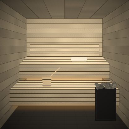 Aspen Sauna Bench Board 28 x 65mm x 2.7m installed sauna setting