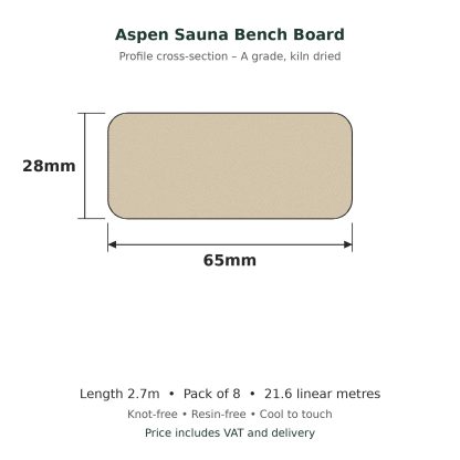 Aspen Sauna Bench Board 28 x 65mm x 2.7m profile drawing