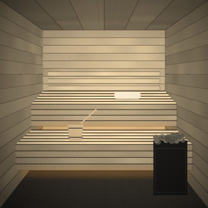 Aspen Sauna Bench Board 28 x 65mm x 3m installed sauna setting