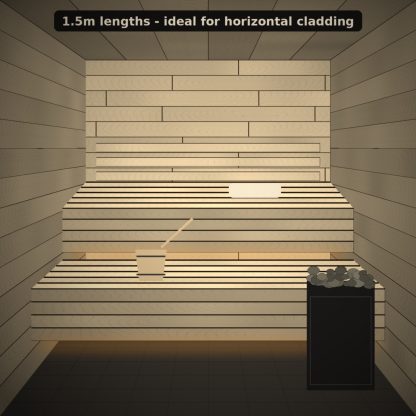 Aspen Sauna Bench Board 28 x 120mm x 1.5m installed sauna setting