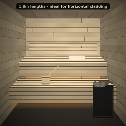 Aspen Sauna Bench Board 28 x 120mm x 1.8m installed sauna setting