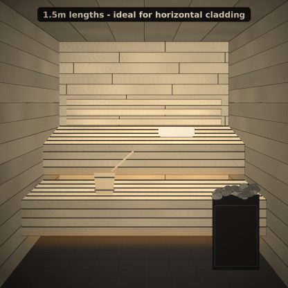 Aspen Sauna Wall Panel STS4 15 x 120mm x 1.5m installed sauna setting