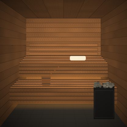 Thermo Aspen Sauna Bench Board 28 x 90mm x 2.7m installed sauna setting