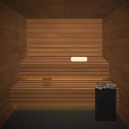 Thermo Aspen Sauna Bench Board 28 x 120mm x 2.1m installed sauna setting