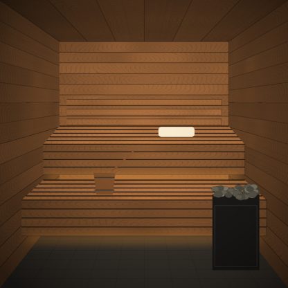 Thermo Aspen Sauna Bench Board 28 x 140mm x 2.7m installed sauna setting