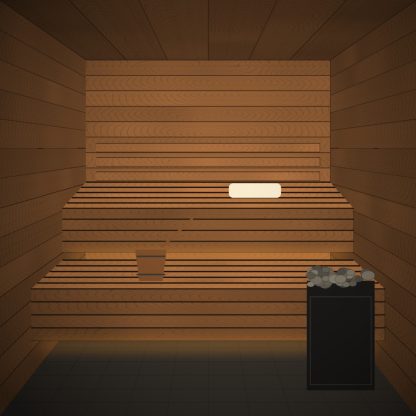 Thermo Aspen Sauna Bench Board 28 x 140mm x 3m installed sauna setting
