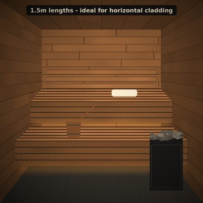 Thermo Aspen Sauna Bench Step Board 28 x 65mm x 1.5m installed sauna setting