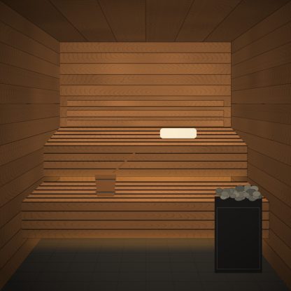 Thermo Aspen Sauna Bench Step Board 28 x 65mm x 2.7m installed sauna setting