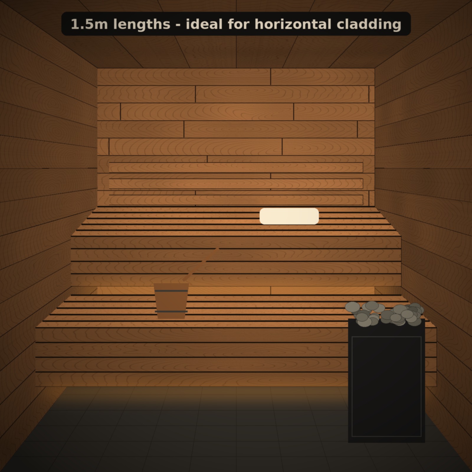 Thermo Aspen Sauna Wall Panel STS4 15 x 120mm x 1.5m installed sauna setting