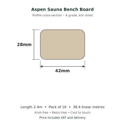 Aspen Sauna Bench Board 28 x 42mm x 2.4m profile drawing