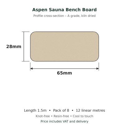 Aspen Sauna Bench Board 28 x 65mm x 1.5m profile drawing