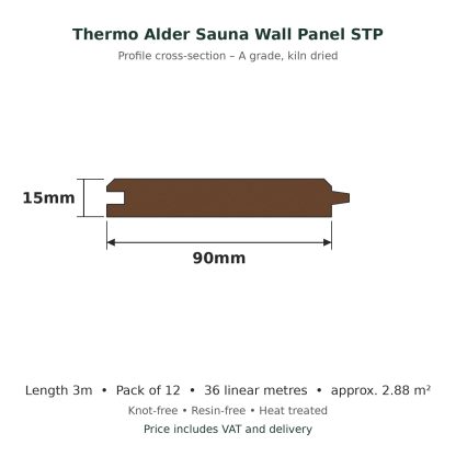 Thermo Alder Sauna Wall Panel STP 15 x 90mm x 3m profile drawing