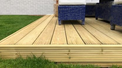 Green Treated Decking Kit 2.4 x 4.8 m, 28 x 145 mm Grooved Boards, C24 Joists at 400 mm Centres